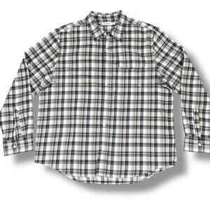Calvin Klein Men’s Plaid Flannel Shirt Large Button Up Long Sleeve Gray Beige